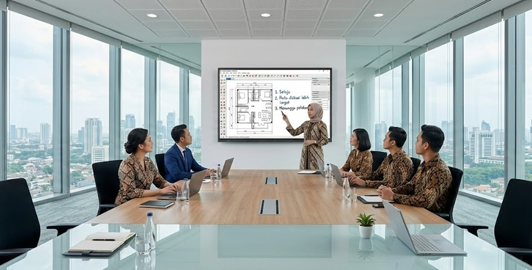 Ruang meeting modern dengan interactive flat panel