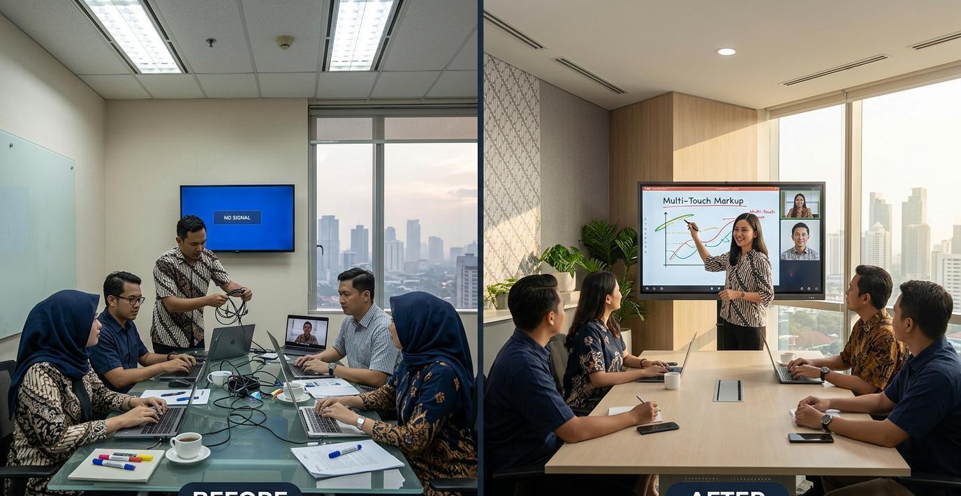 Ilustrasi sebelum dan sesudah: Mengakhiri Tiga Friksi Rapat Hybrid