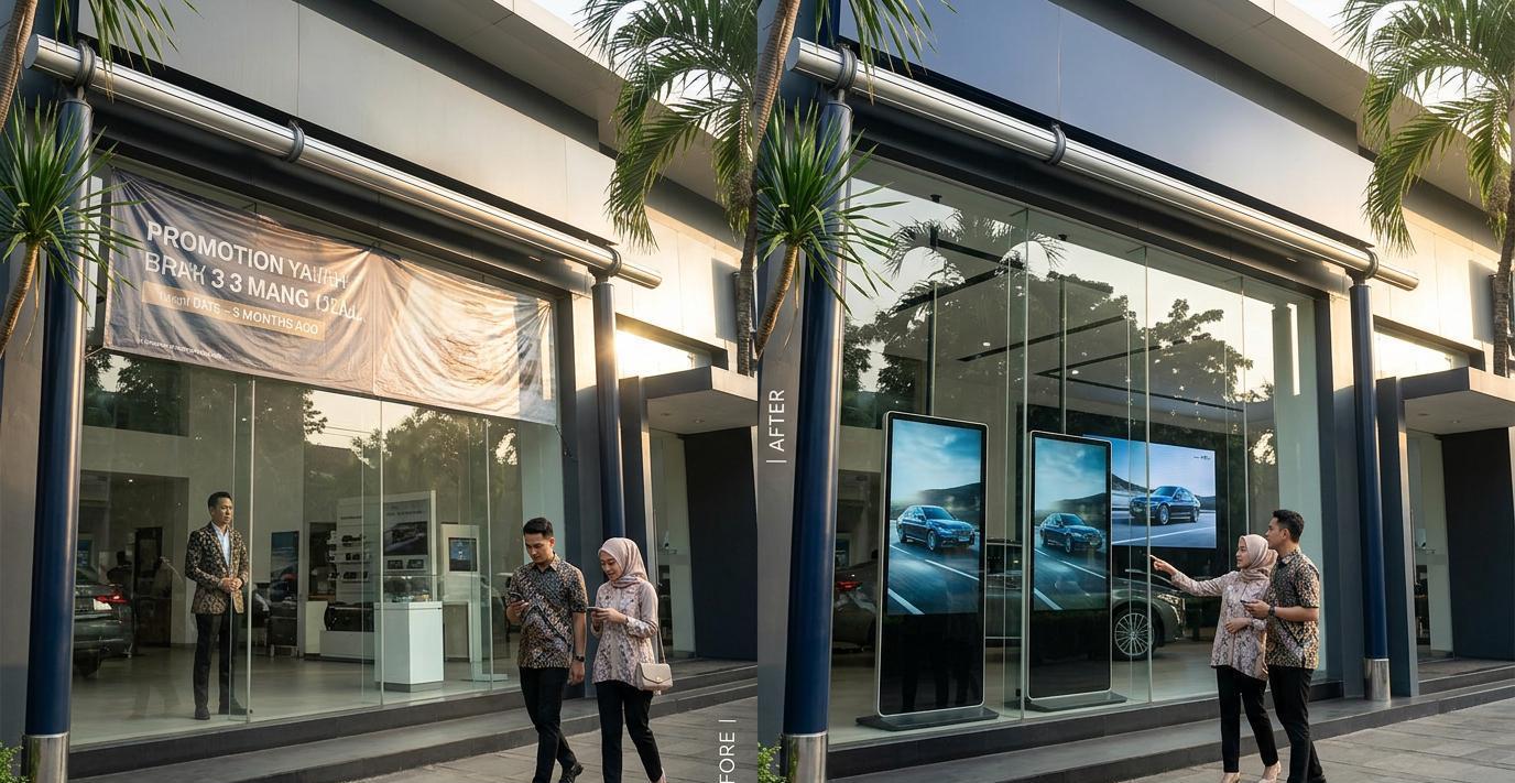 Ilustrasi sebelum dan sesudah: Showroom yang Memaksa Calon Pembeli Berhenti