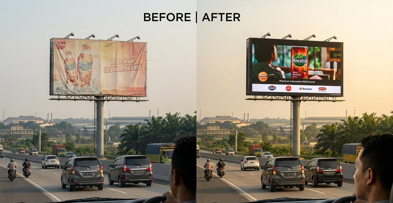 Ilustrasi sebelum dan sesudah: Billboard LED yang Mendominasi Skyline