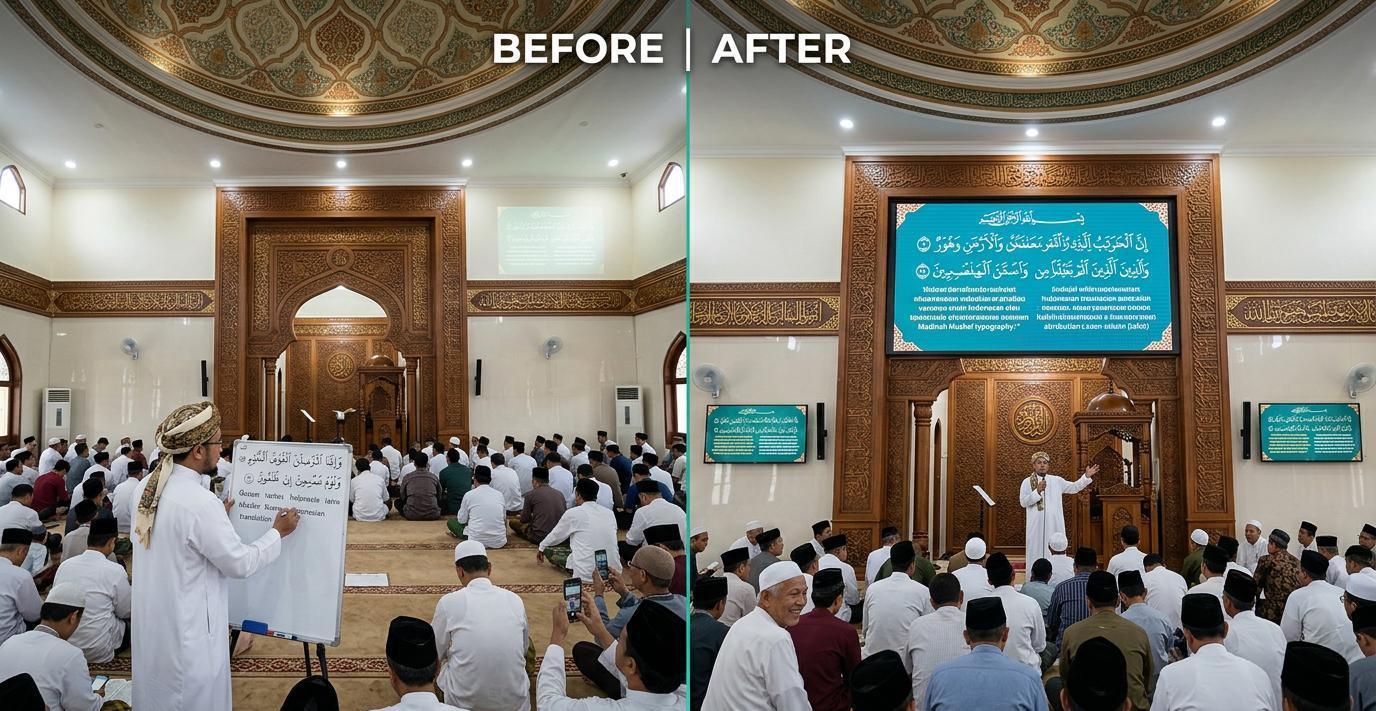 Ilustrasi sebelum dan sesudah: Display Interior untuk Khutbah dan Kajian