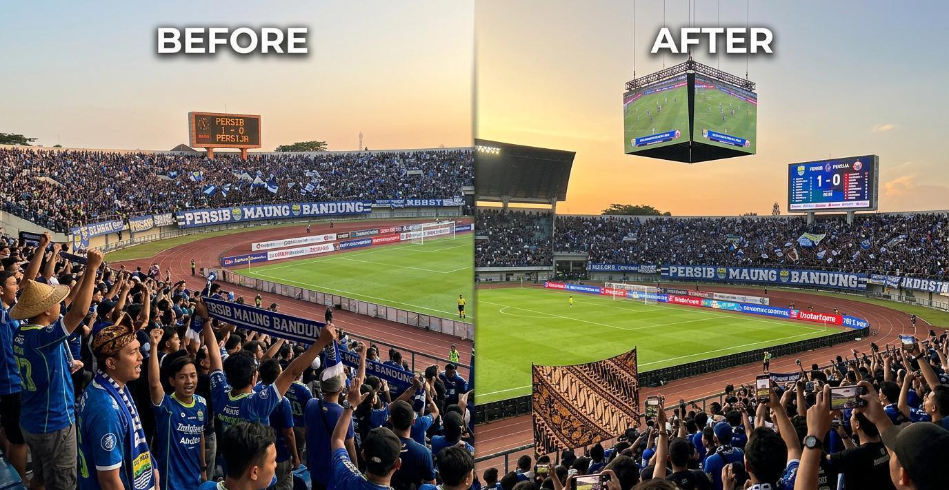 Ilustrasi sebelum dan sesudah: Stadion yang Memenangkan Kelas Dunia