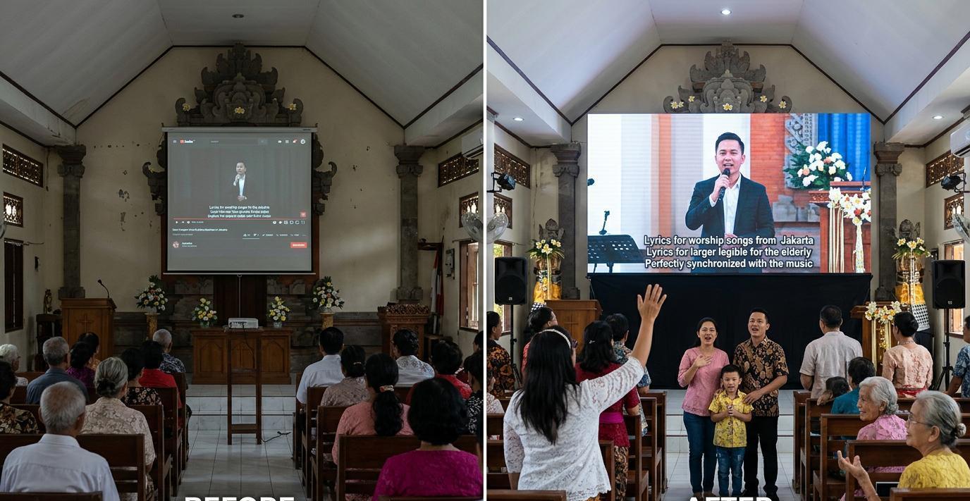Ilustrasi sebelum dan sesudah: Multi-Campus Church Sync