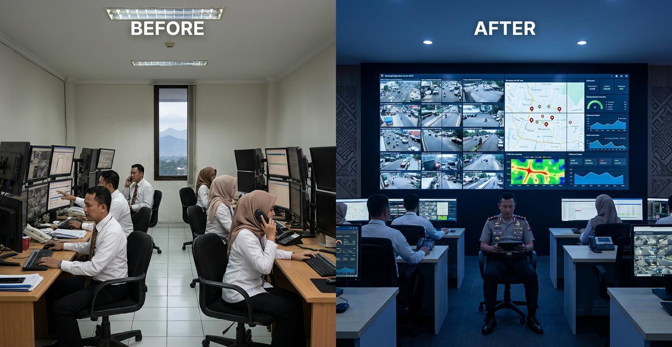 Ilustrasi sebelum dan sesudah: Command Center yang Tetap Kalem Saat Krisis