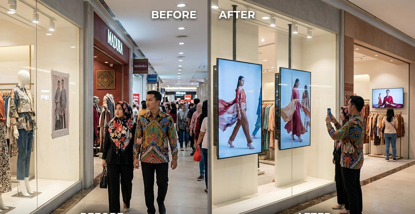 Ilustrasi sebelum dan sesudah: Storefront Mall yang Memenangkan Glance Pengunjung