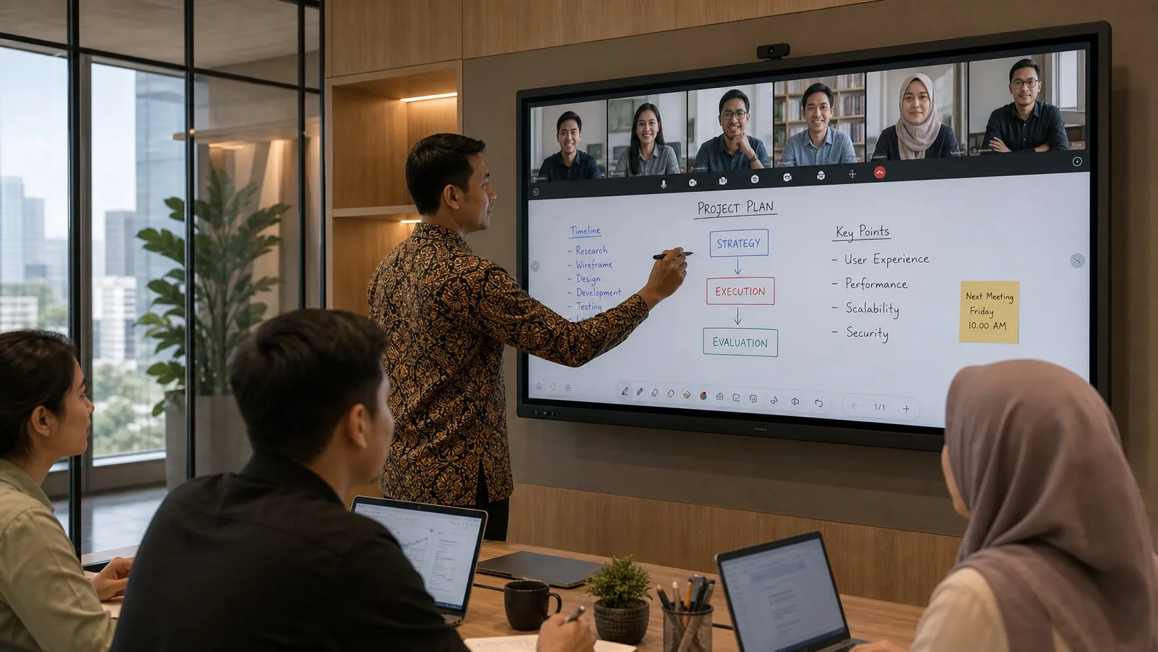 Ruang meeting modern dengan wireless screencast
