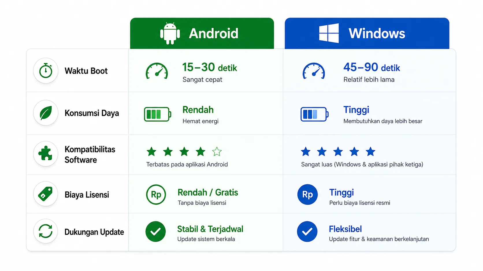 Perbandingan Android vs Windows untuk digital signage: boot time, daya, dan total biaya